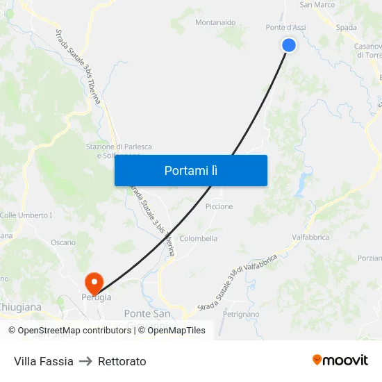 Villa Fassia to Rettorato map