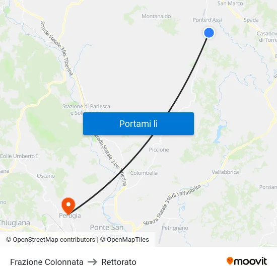 Frazione Colonnata to Rettorato map