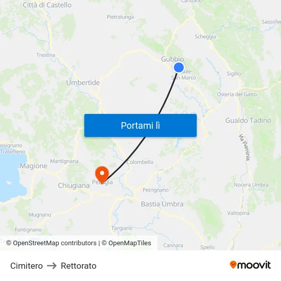 Cimitero to Rettorato map