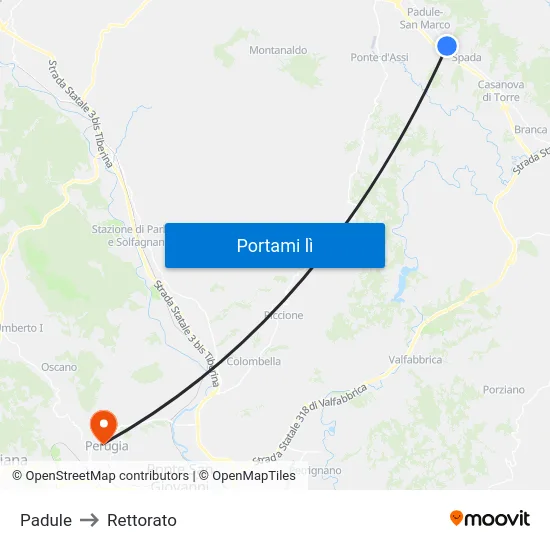 Padule to Rettorato map