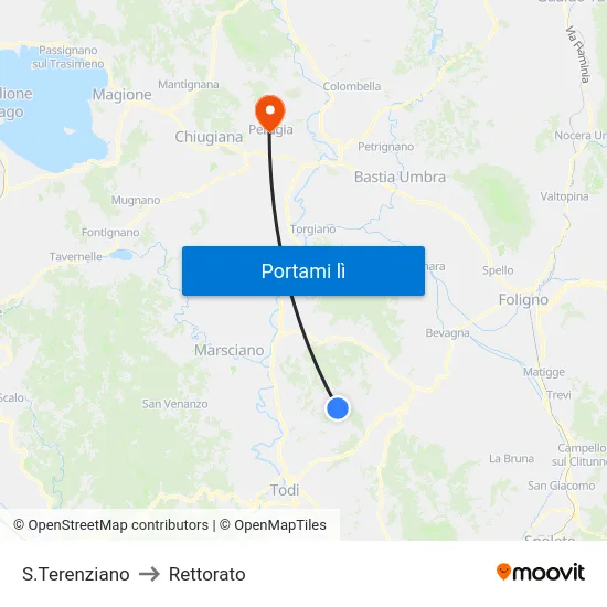 S.Terenziano to Rettorato map