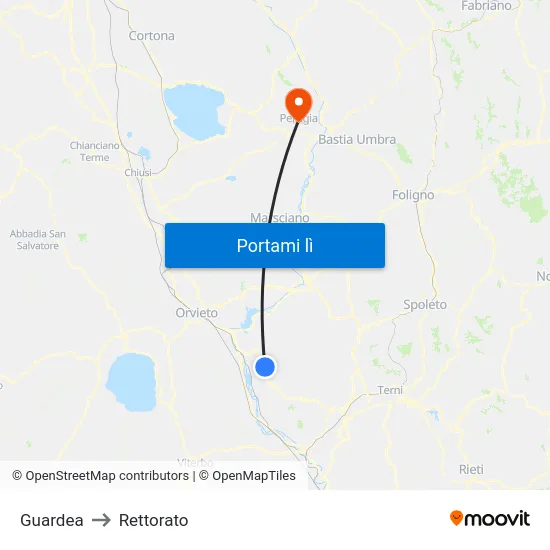 Guardea to Rettorato map