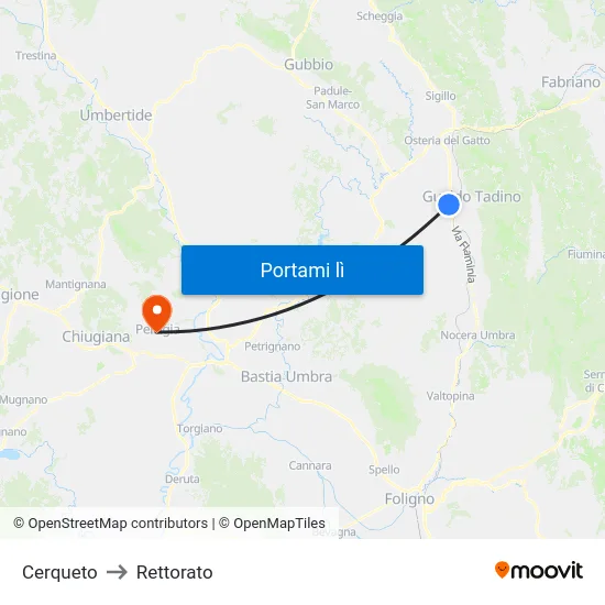 Cerqueto to Rettorato map