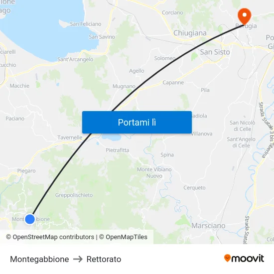Montegabbione to Rettorato map