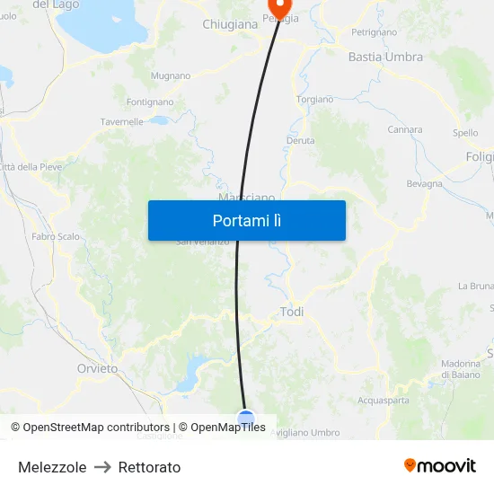 Melezzole to Rettorato map