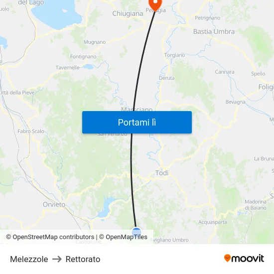 Melezzole to Rettorato map