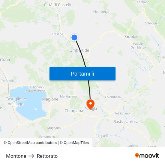 Montone to Rettorato map