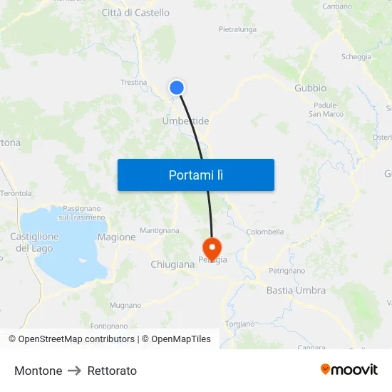 Montone to Rettorato map