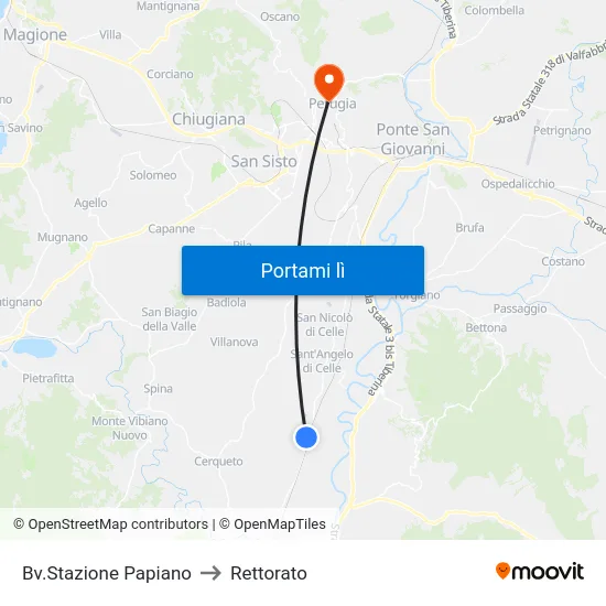 Bv.Stazione Papiano to Rettorato map