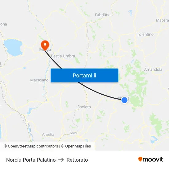 Norcia Porta Palatino to Rettorato map