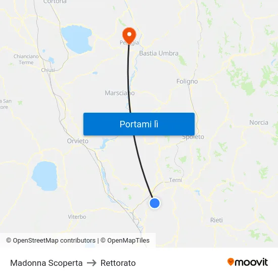 Madonna Scoperta to Rettorato map
