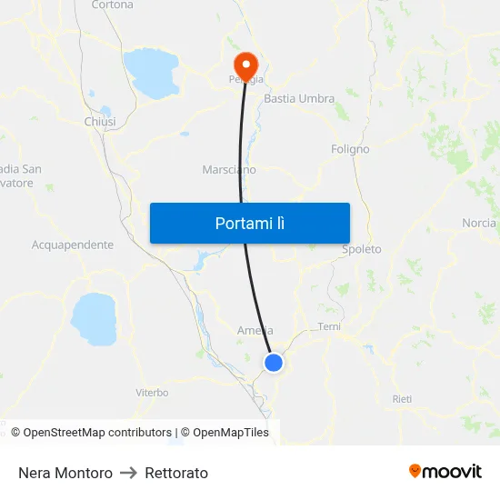 Nera Montoro to Rettorato map