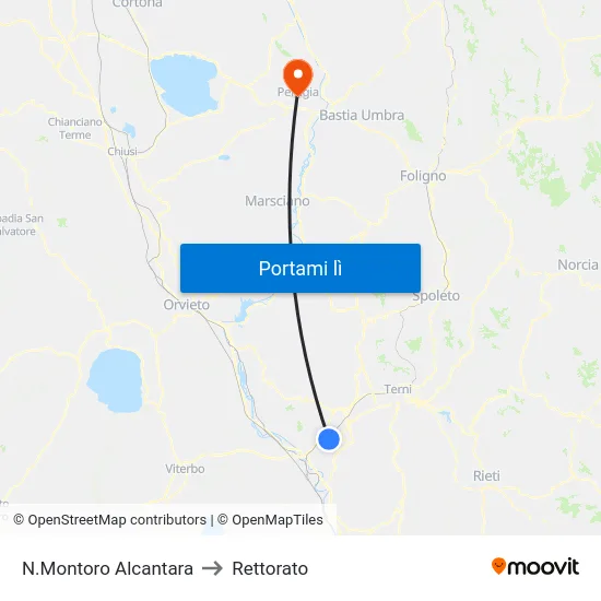 N.Montoro Alcantara to Rettorato map