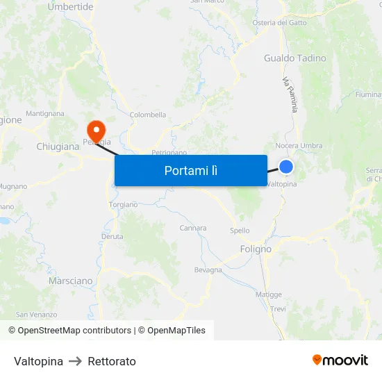 Valtopina to Rettorato map
