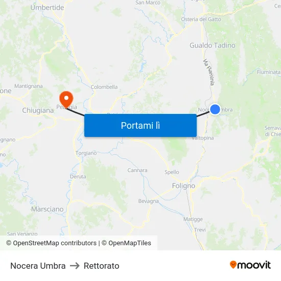 Nocera Umbra to Rettorato map