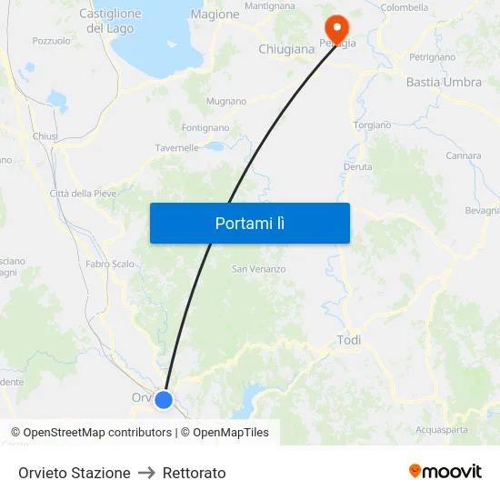 Orvieto Stazione to Rettorato map