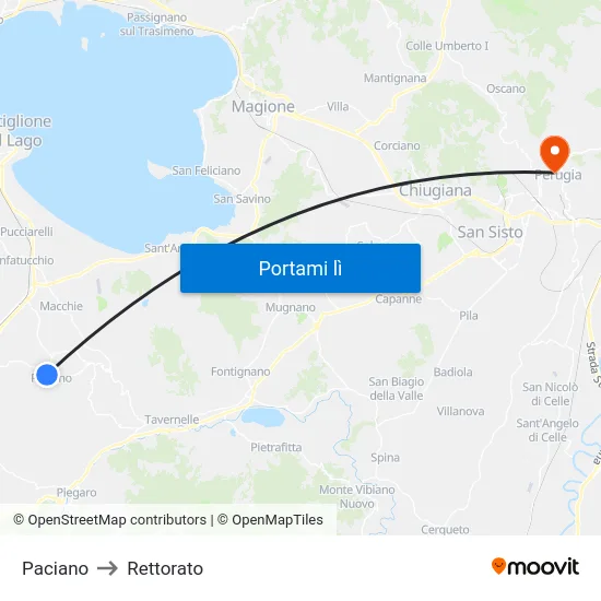 Paciano to Rettorato map
