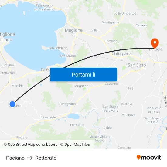 Paciano to Rettorato map