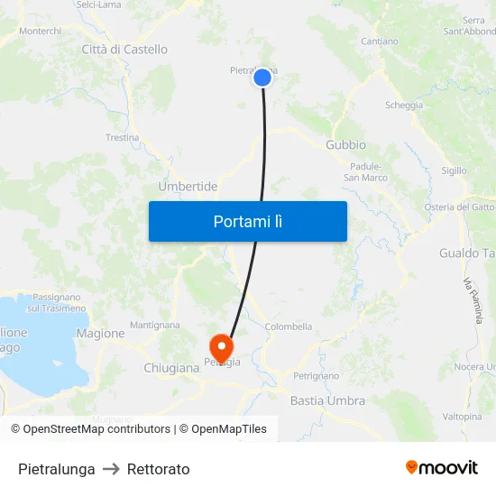Pietralunga to Rettorato map