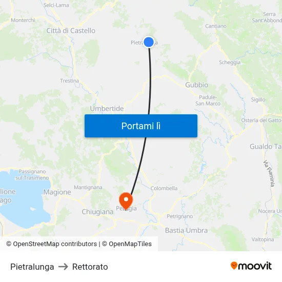 Pietralunga to Rettorato map