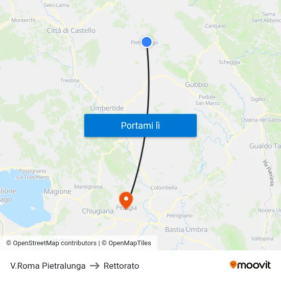 V.Roma Pietralunga to Rettorato map