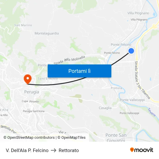 V. Dell'Ala P. Felcino to Rettorato map