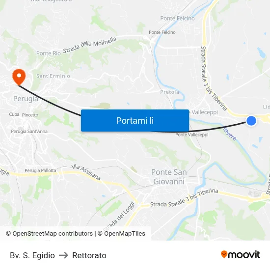 Bv. S. Egidio to Rettorato map