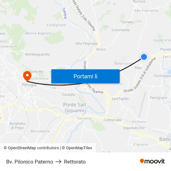Bv. Pilonico Paterno to Rettorato map