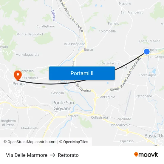 Via Delle Marmore to Rettorato map