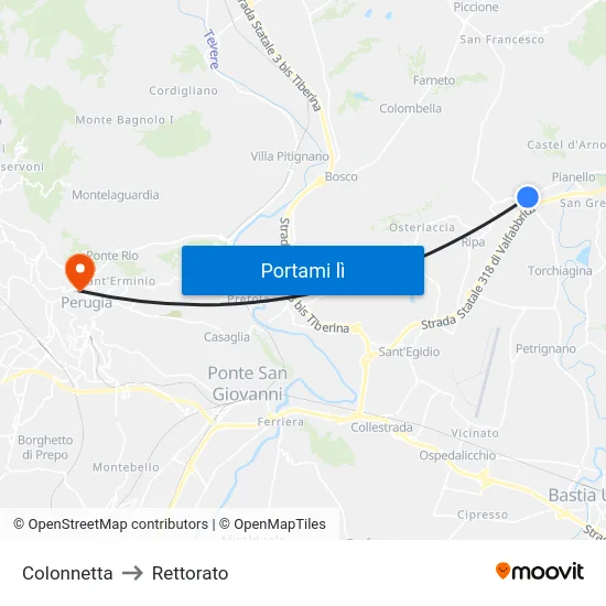 Colonnetta to Rettorato map