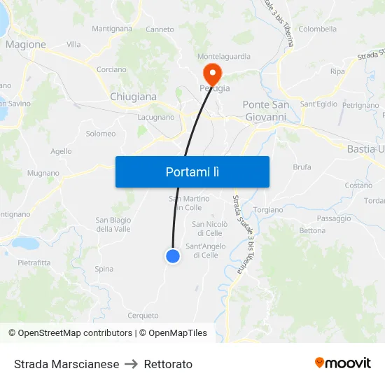 Strada Marscianese to Rettorato map