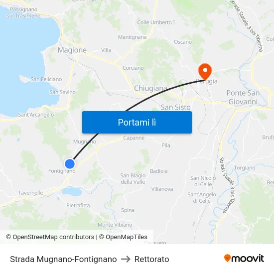 Strada Mugnano-Fontignano to Rettorato map
