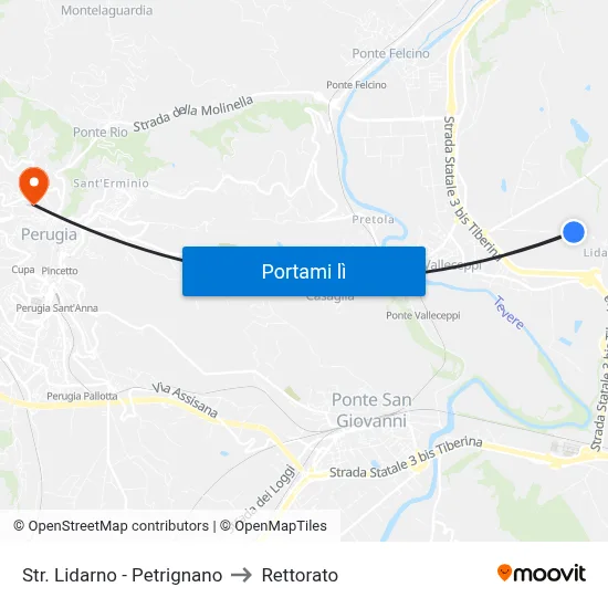 Str. Lidarno - Petrignano to Rettorato map
