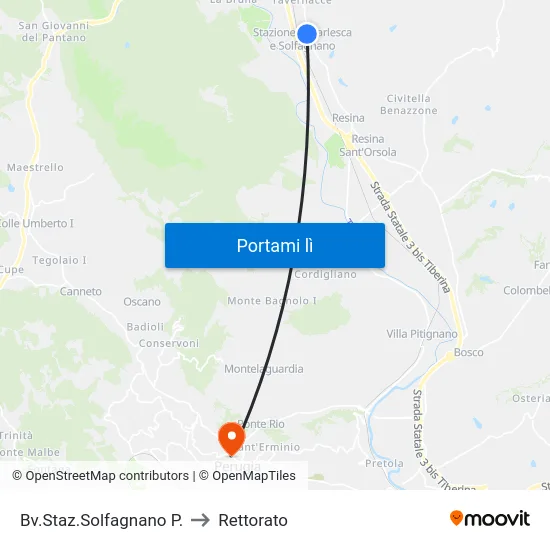 Bv.Staz.Solfagnano P. to Rettorato map