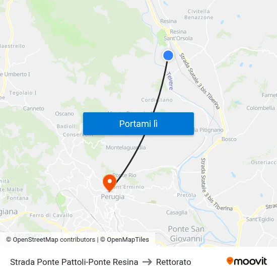 Strada Ponte Pattoli-Ponte Resina to Rettorato map