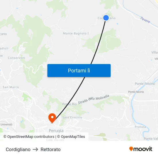 Cordigliano to Rettorato map