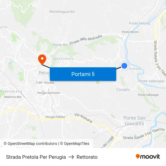 Strada Pretola Per Perugia to Rettorato map