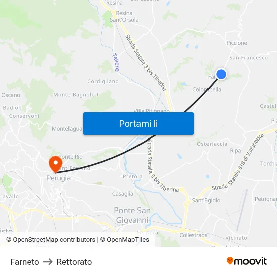 Farneto to Rettorato map