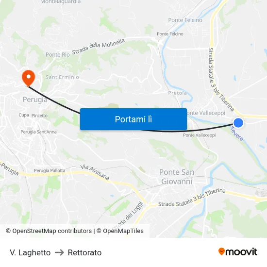 V. Laghetto to Rettorato map