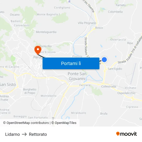 Lidarno to Rettorato map