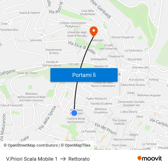 V.Priori Scala Mobile 1 to Rettorato map