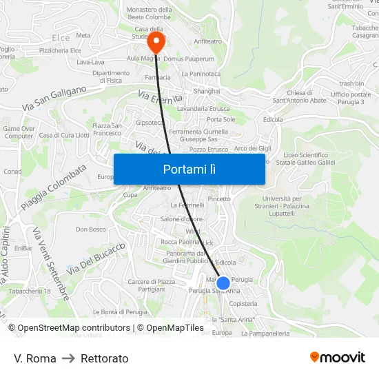 V. Roma to Rettorato map