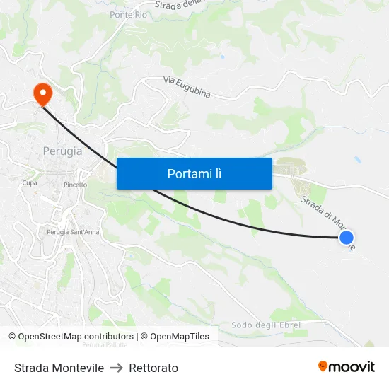 Strada Montevile to Rettorato map