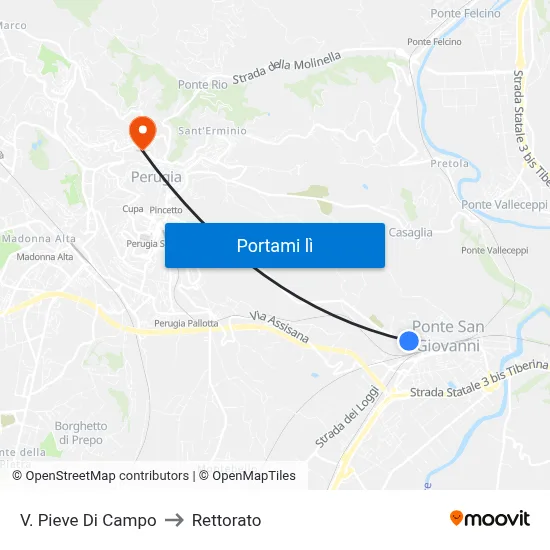 V. Pieve Di Campo to Rettorato map