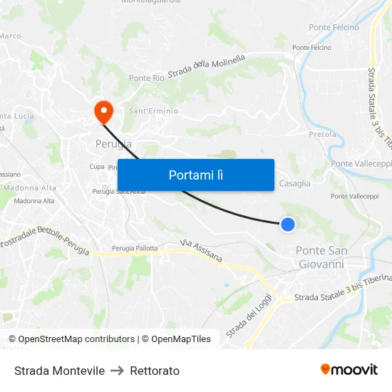 Strada Montevile to Rettorato map
