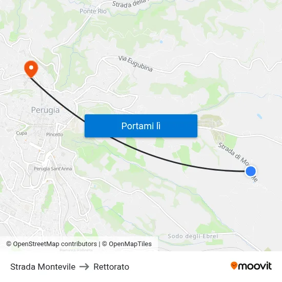 Strada Montevile to Rettorato map