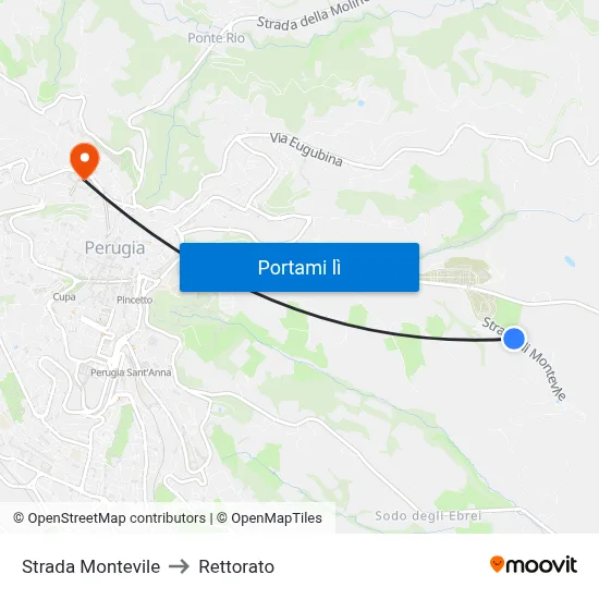 Strada Montevile to Rettorato map