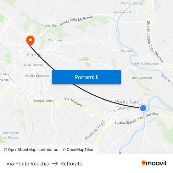 Via Ponte Vecchio to Rettorato map