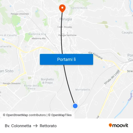 Bv. Colonnetta to Rettorato map
