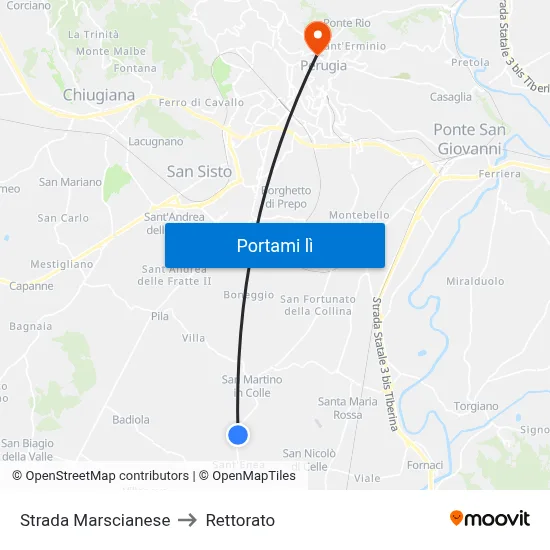 Strada Marscianese to Rettorato map